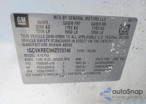 2017 Chevrolet Silverado 1500 2Lt z USA, uszkodzony, nr VIN 1GCVKREC9HZ373746